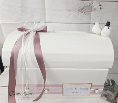 Briefbox - Geschenktruhe - Edle Röschen - Altrosa-Gold